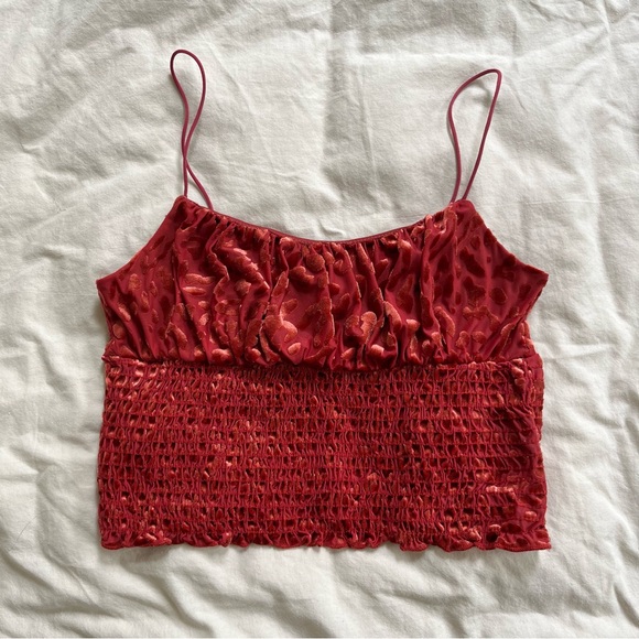 Urban Outfitters Tops - Urban Outfitters Emma Velvet Smocked Red‎ Cami
